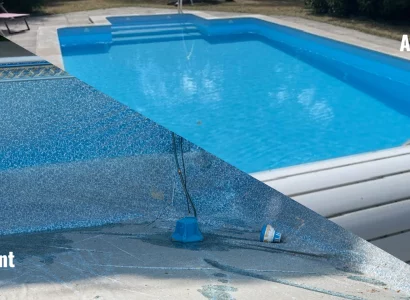 Un liner de piscine avant et après l’intervention de équipes SAV d'Aid’eau Piscine & Spa.